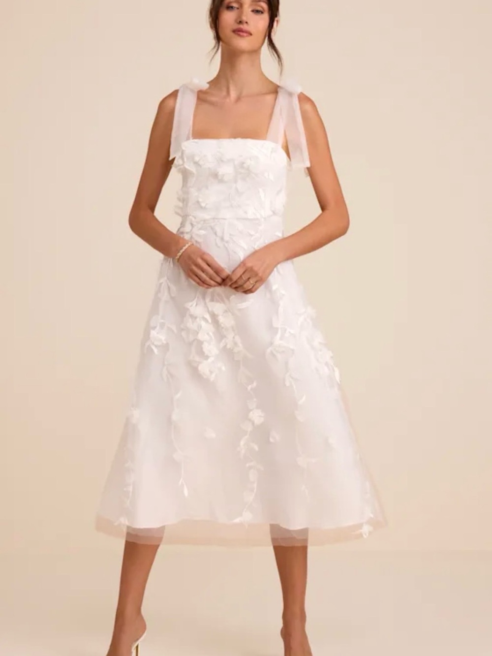 Lulu's White Floral Midi Dress with Tie Straps